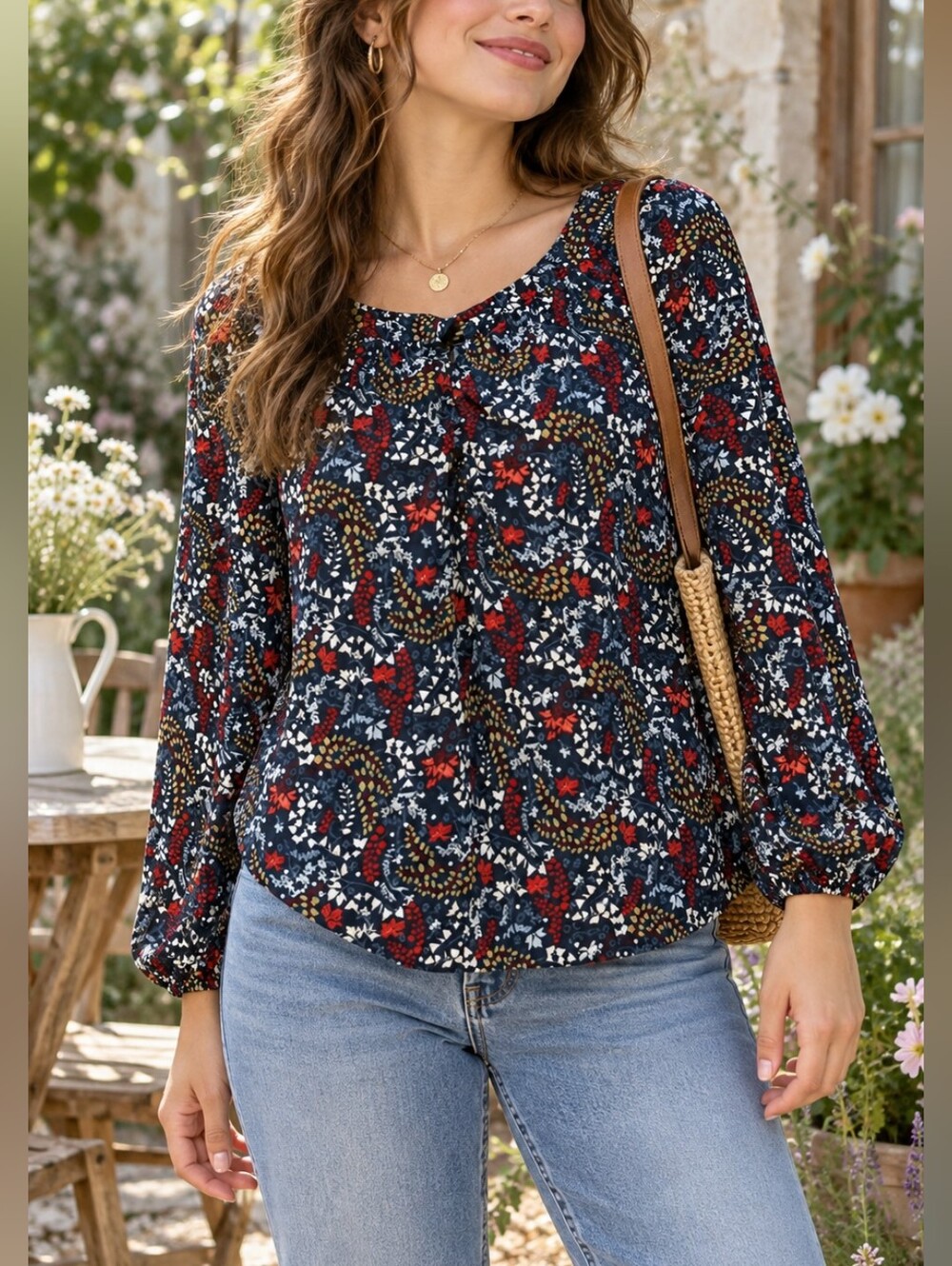 Cleo Petites Floral Paisley Long Sleeve Blouse XS Petite